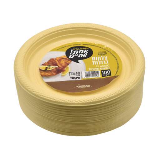 צלחות גדולות חד פעמיות 100 יחידות - קרם