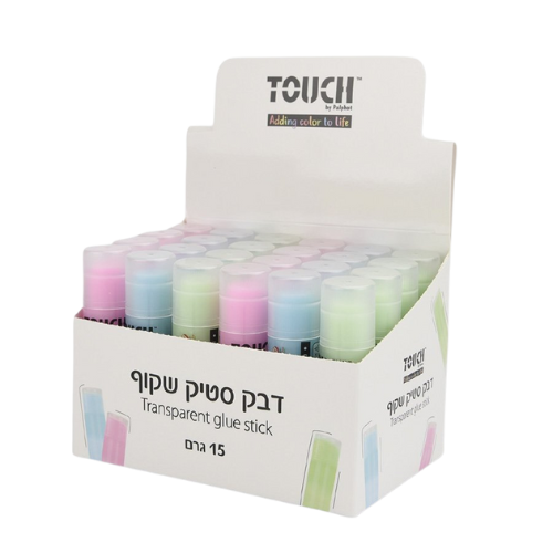 חבילת דבק סטיק שקוף צבעוני 15 גרם מבית TOUCH