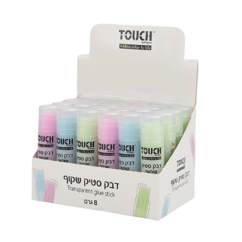 חבילת דבק סטיק שקוף צבעוני 8 גרם מבית TOUCH