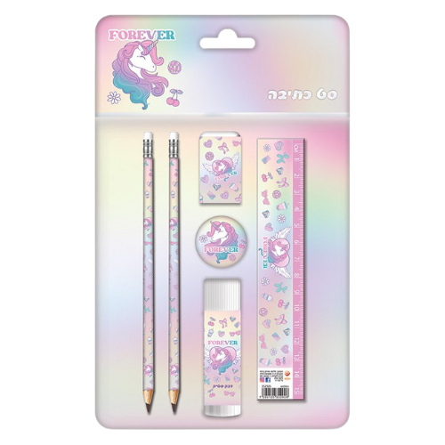 סט כתיבה קטן חד קרן ''פוראבר'' (מחק, דבק, עפרונות, סרגל)