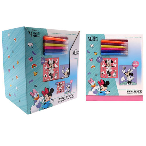 חוברת צביעה 15 עמודים + טושים; מיני מאוס
