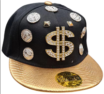 כובע ראפר דולר שחור מאובזר אבני חן