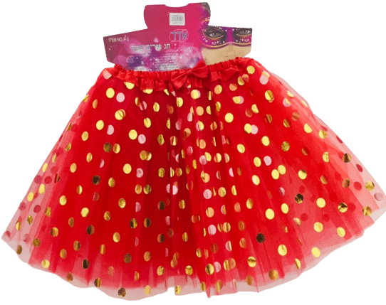 חצאית טוטו אדומה עם נקודות זהב 3 שכבות