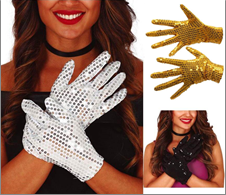 כפפות פאייטים קצר 20 ס"מ שחור / זהב / כסף