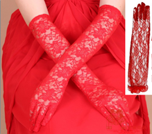 זוג כפפות תחרה ארוך אדום 38 ס"מ