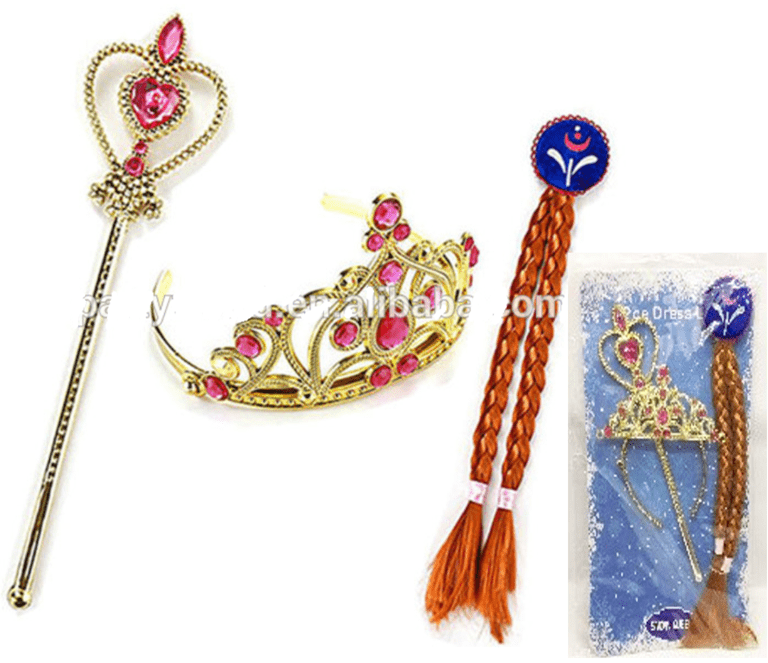 סט תחפושת נסיכת הקרח ג'ינג'ית הכולל צמה, קשת ושרביט