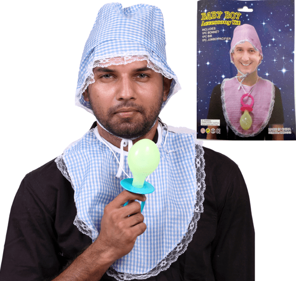 סט תחפושת תינוק 3 חלקים כובע, סינר ומוצץ