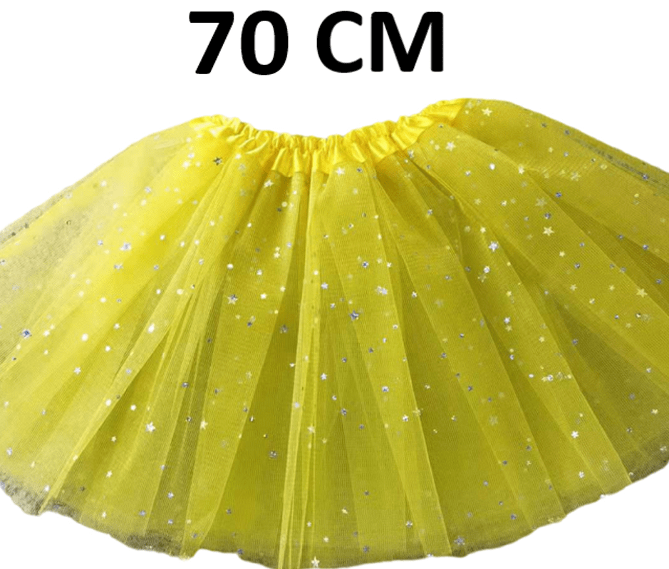 חצאית צהובה עם כוכבים 70 ס"מ 2 שכבות ובטנה