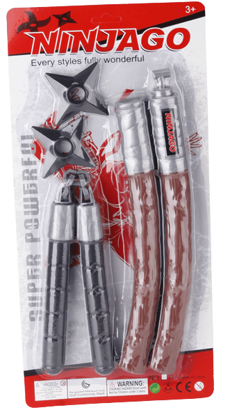 סט נינג'ה ירוקה כולל נונצ'קו, מקל ו-2 דיסקיות