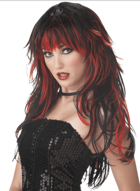 פאה ארוכה שיער גוונים שחור אדום ופוני