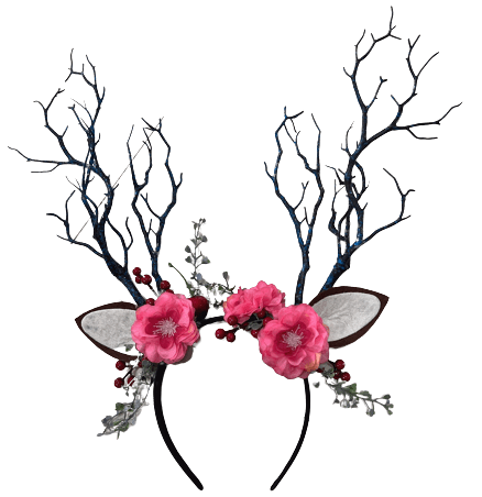 קשת במבי מפוארת עם פרחים, עלים, ענפים ואוזניים