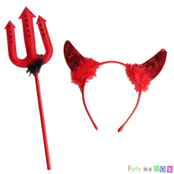 סט שטן - קשת שטן אדומה וקלשון אדום